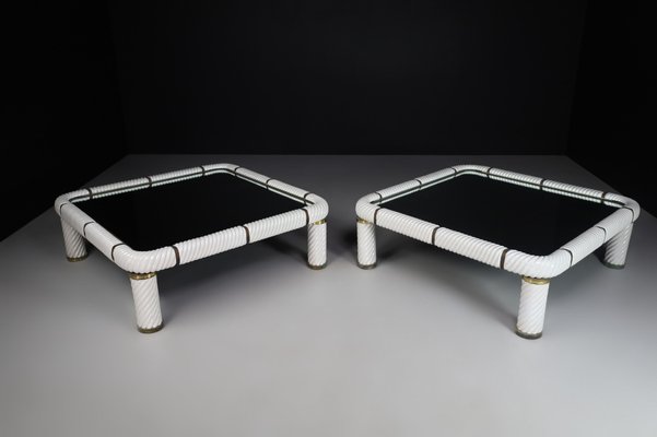 White Ceramic and Brass Coffee Tables, 1970s, Set of 2-TRW-1797071