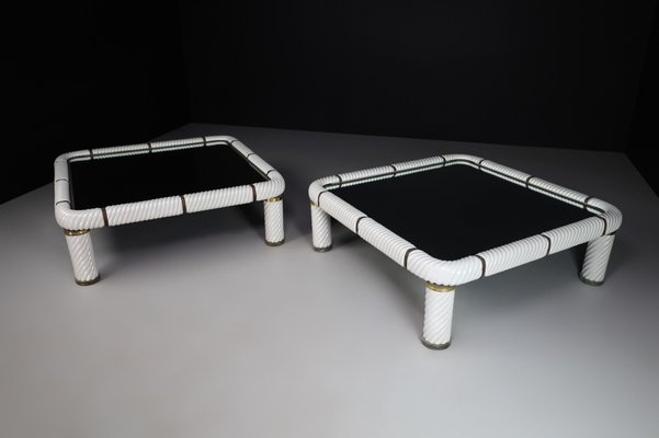 White Ceramic and Brass Coffee Tables, 1970s, Set of 2-TRW-1797071