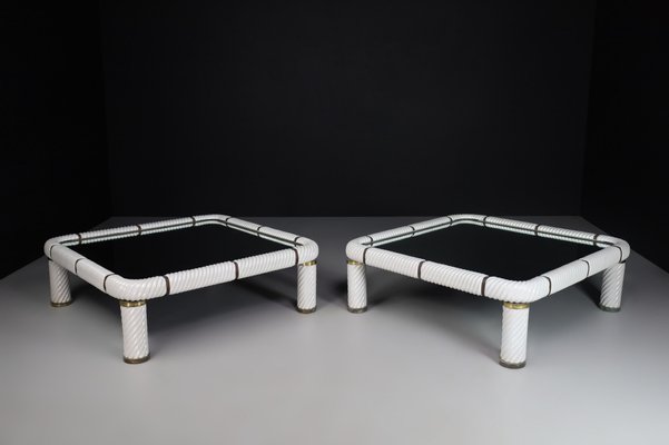 White Ceramic and Brass Coffee Tables, 1970s, Set of 2-TRW-1797071