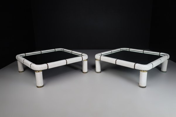 White Ceramic and Brass Coffee Tables, 1970s, Set of 2-TRW-1797071