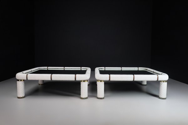 White Ceramic and Brass Coffee Tables, 1970s, Set of 2-TRW-1797071