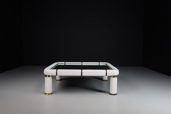 White Ceramic and Brass Coffee Tables, 1970s, Set of 2-TRW-1797071