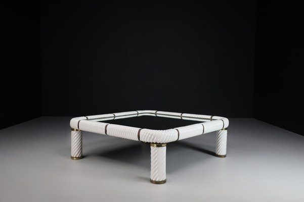 White Ceramic and Brass Coffee Tables, 1970s, Set of 2-TRW-1797071