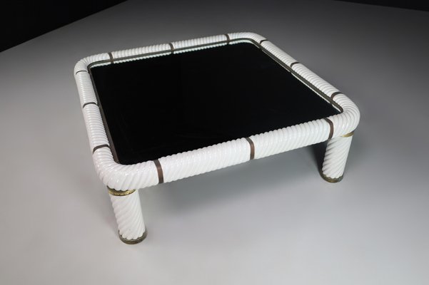 White Ceramic and Brass Coffee Tables, 1970s, Set of 2-TRW-1797071