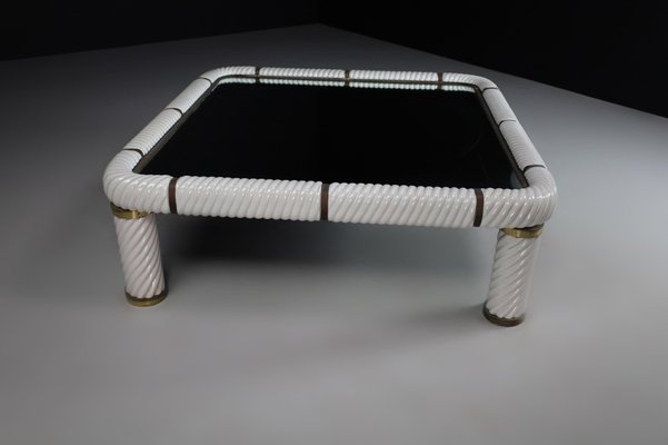 White Ceramic and Brass Coffee Tables, 1970s, Set of 2-TRW-1797071