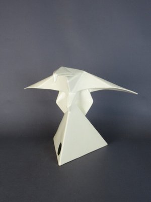 White Ceramic Origami Eagle Sculpture by Guy Legrand-PWG-1763292