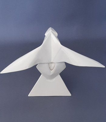 White Ceramic Origami Eagle Sculpture by Guy Legrand-PWG-1763292