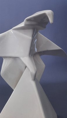 White Ceramic Origami Eagle Sculpture by Guy Legrand-PWG-1763292