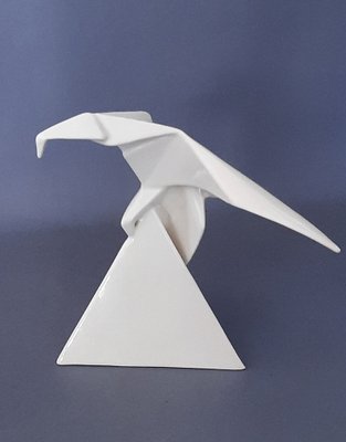 White Ceramic Origami Eagle Sculpture by Guy Legrand-PWG-1763292