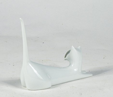 White Ceramic Rings Cat Door from Royal Dux Bohemia, 1960s-RAQ-1246232