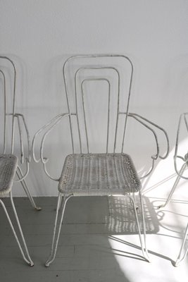 White Garden Chairs With Woven Plastic Seats, Italy, 1960s, Set of 5-AA-1134351