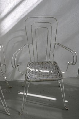 White Garden Chairs With Woven Plastic Seats, Italy, 1960s, Set of 5-AA-1134351