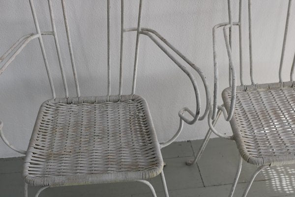 White Garden Chairs With Woven Plastic Seats, Italy, 1960s, Set of 5-AA-1134351