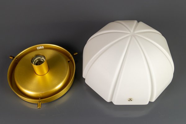 White Glass and Brass Ceiling Light by Peill & Putzler-KEG-904518