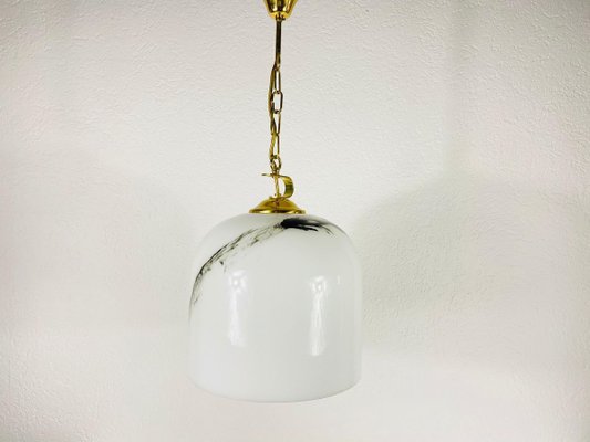 White Glass and Brass Hanging Lamp by Peill & Putzler, 1970s, Germany-PUK-829090