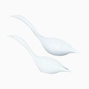 White Glass Bird Sculptures by Livio Seguso for Seguso A.V., 1970s, Set of 2-VT-640018