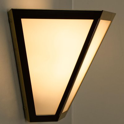 White Glass & Brass Pyramid Wall Light from Limburg, 1970s-VDW-1308529