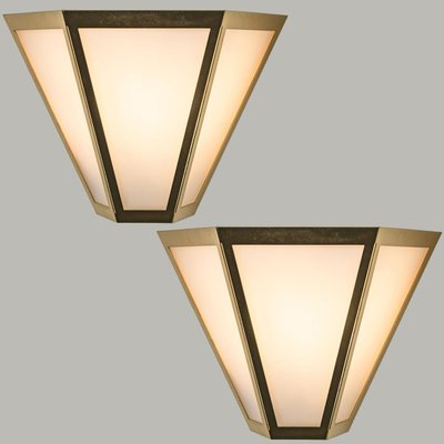 White Glass & Brass Pyramid Wall Light from Limburg, 1970s-VDW-1308529