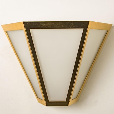 White Glass & Brass Pyramid Wall Light from Limburg, 1970s-VDW-1308529