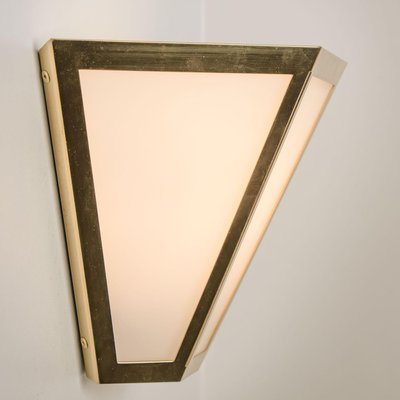 White Glass & Brass Pyramid Wall Light from Limburg, 1970s-VDW-1308529