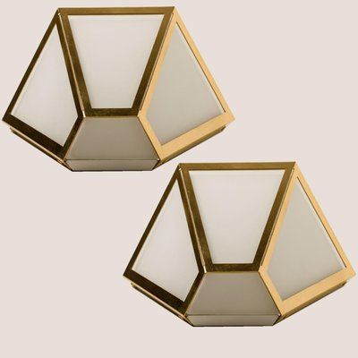 White Glass & Brass Pyramid Wall Light from Limburg, 1970s-VDW-1308529