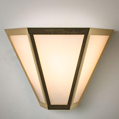 White Glass & Brass Pyramid Wall Light from Limburg, 1970s-VDW-1308529