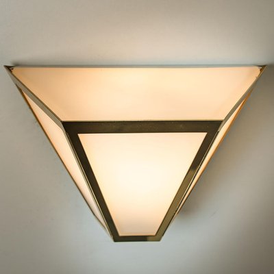 White Glass & Brass Pyramid Wall Light from Limburg, 1970s-VDW-1308529