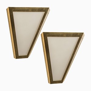 White Glass & Brass Pyramid Wall Light from Limburg, 1970s-VDW-1308529