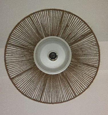 White Glass Ceiling Lamp with Teak Rim, 1970s-HOI-787332