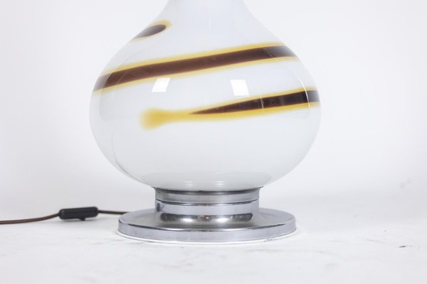 White Glass Lamp with Brown and Yellow Spiral Decor, 1970s-CEJ-1736500