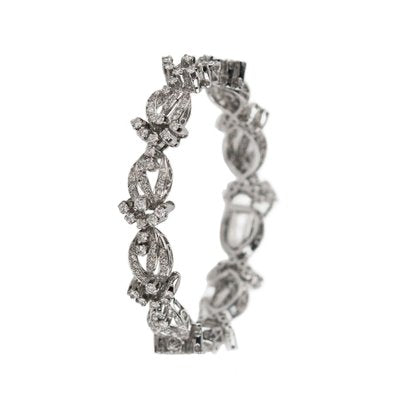 White Gold Bracelet with Diamond Flower Links, 2000s-WMV-1761366