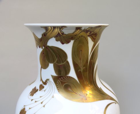 White Gold Porcelain Serenade Floor Vase from Ak Emperor, W. Germany, 1970s-EY-1367191