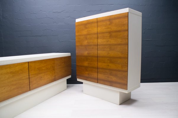 White Highboard with Walnut Veneer Doors, 1960s-KQB-716402