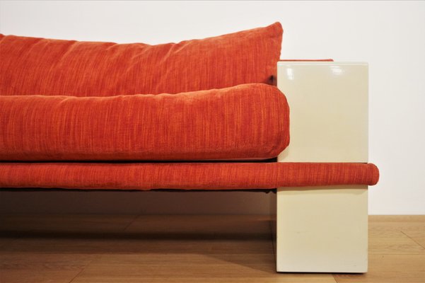 White Lacquered Modular Sofa with Orange Fabric, Set of 17-KNM-1034564