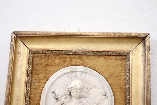 White Marble Bas-Relief Sculptures with Frames, 19th Century, Set of 2-DCO-2032345