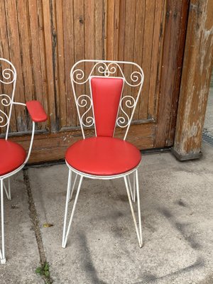 White Metal & Red Leatherette Garden Set, 1968, Set of 4-OXJ-1398447