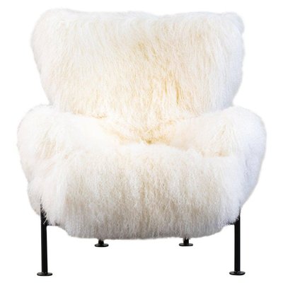 White Mongolian Wool Pl19 Armchair by Franco Albini for Poggi, Italy, 1950s-IVC-1425999