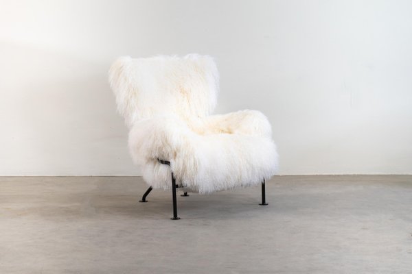 White Mongolian Wool Pl19 Armchair by Franco Albini for Poggi, Italy, 1950s-IVC-1425999