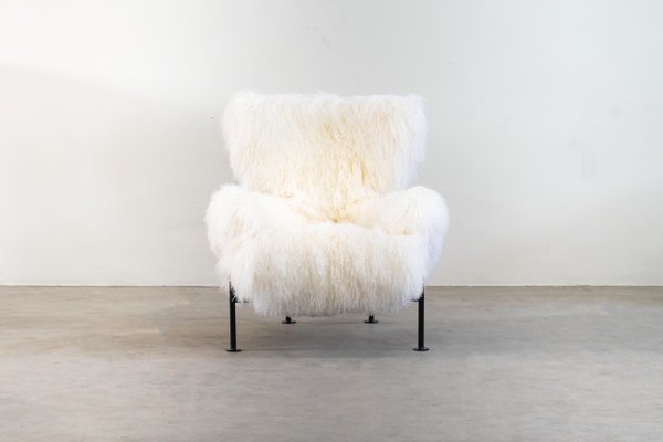 White Mongolian Wool Pl19 Armchair by Franco Albini for Poggi, Italy, 1950s-IVC-1425999