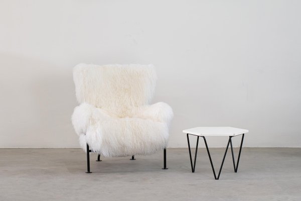 White Mongolian Wool Pl19 Armchair by Franco Albini for Poggi, Italy, 1950s-IVC-1425999