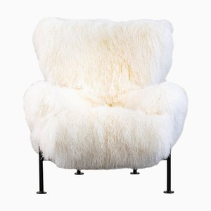 White Mongolian Wool Pl19 Armchair by Franco Albini for Poggi, Italy, 1950s-IVC-1425999