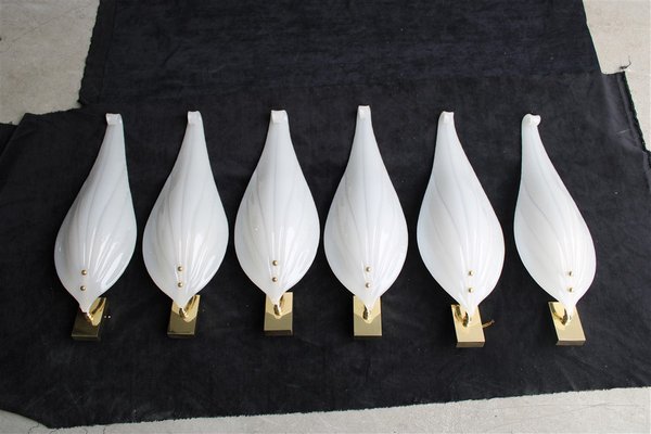 White Murano & Brass Wall Light by Franco Luce, Italym, 1970-EH-1135303