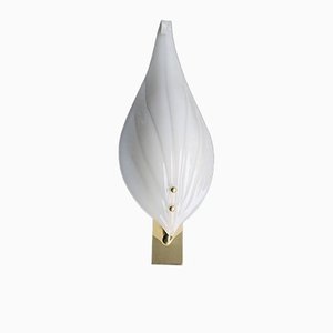 White Murano & Brass Wall Light by Franco Luce, Italym, 1970-EH-1135303