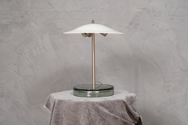 White Murano Glass and Steel Table Lamp, 1980s-UH-1299771