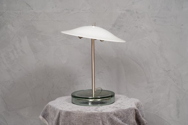 White Murano Glass and Steel Table Lamp, 1980s-UH-1299771