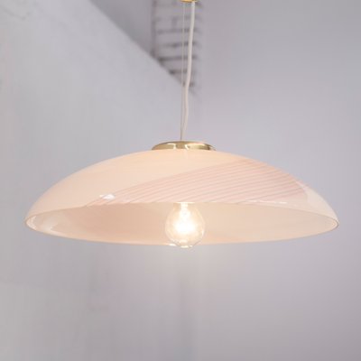 White Murano Glass Ceiling Lamp with Pink Filigree Spiral-MPO-1325981