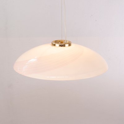 White Murano Glass Ceiling Lamp with Pink Filigree Spiral-MPO-1325981