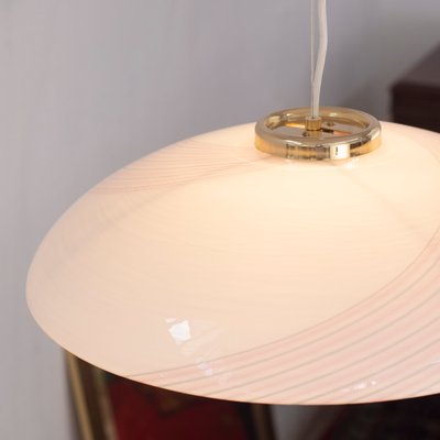 White Murano Glass Ceiling Lamp with Pink Filigree Spiral-MPO-1325981