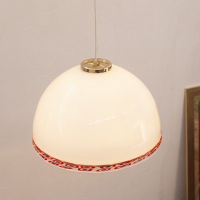 White Murano Glass Milk with Blue Red Murrine Suspension Lamp, 1980s-MPO-1319331