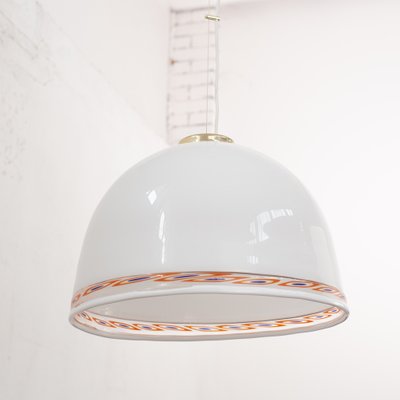 White Murano Glass Milk with Blue Red Murrine Suspension Lamp, 1980s-MPO-1319322